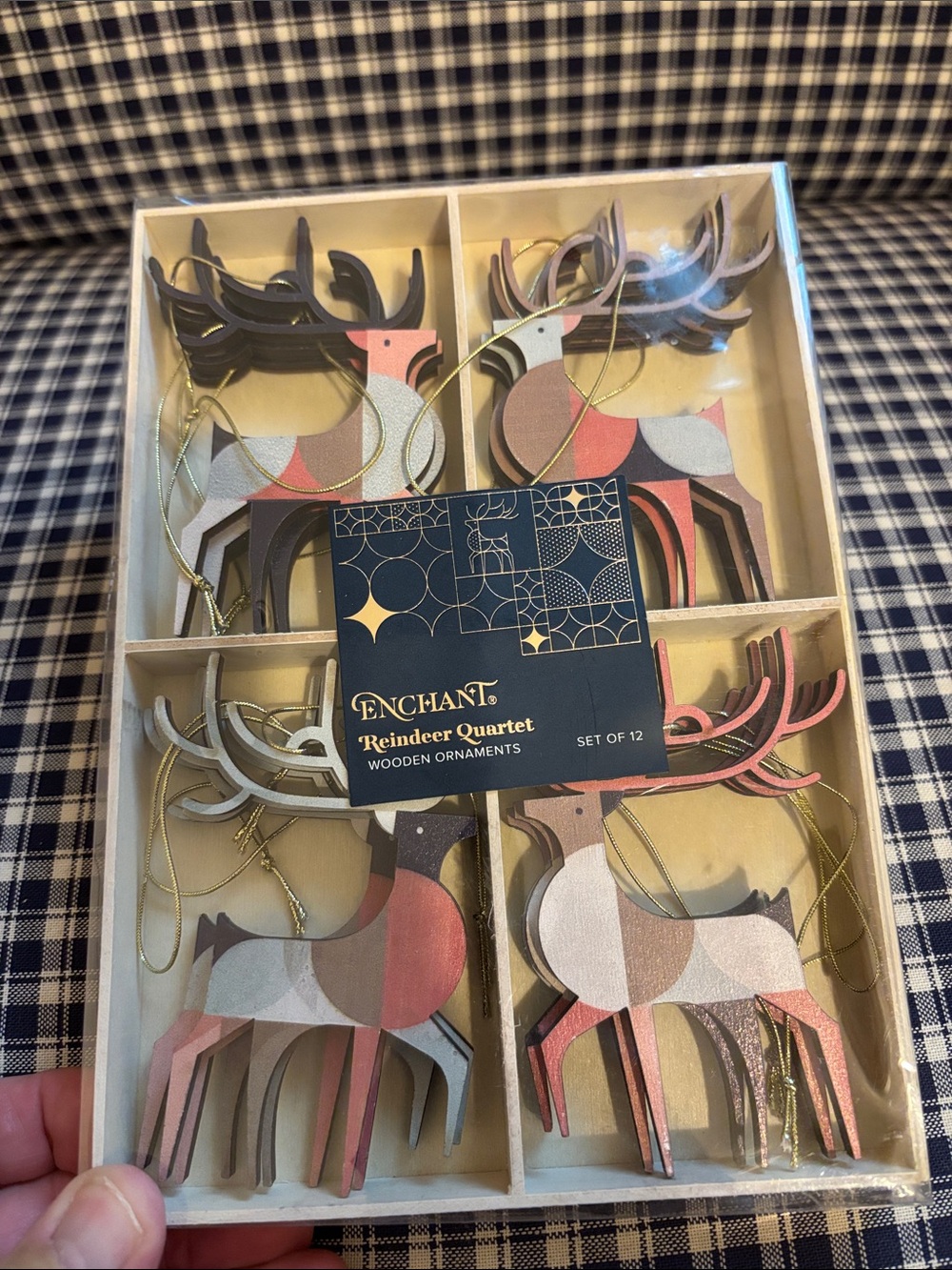 Reindeer Quartet Wooden Ornaments - Multi-Color Holiday Set of 12